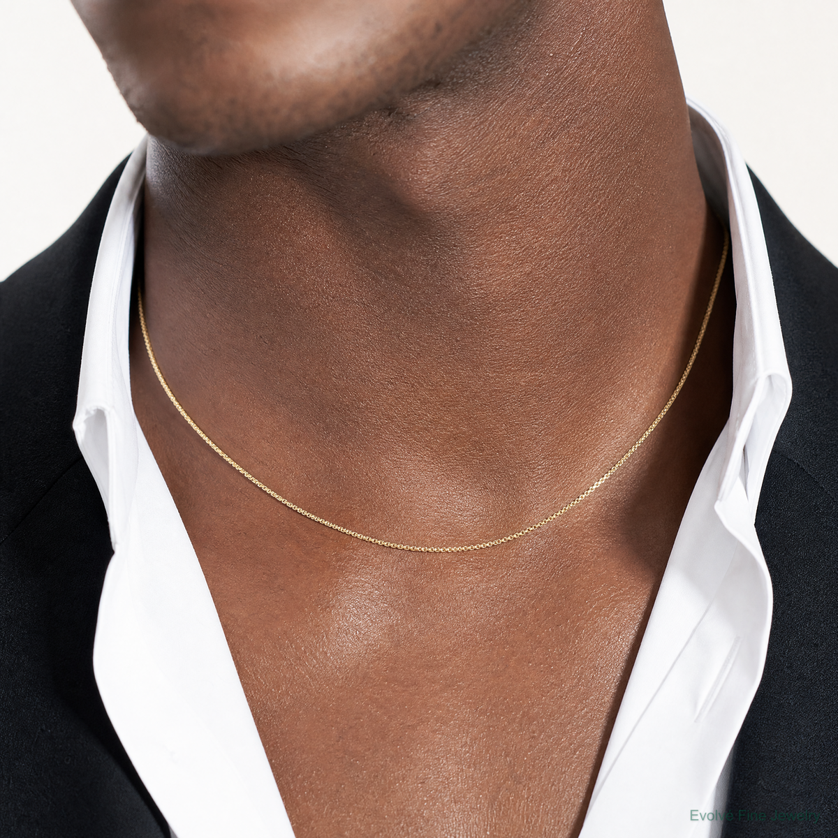 14k .9mm Box with Lobster Clasp Chain - Model Shot