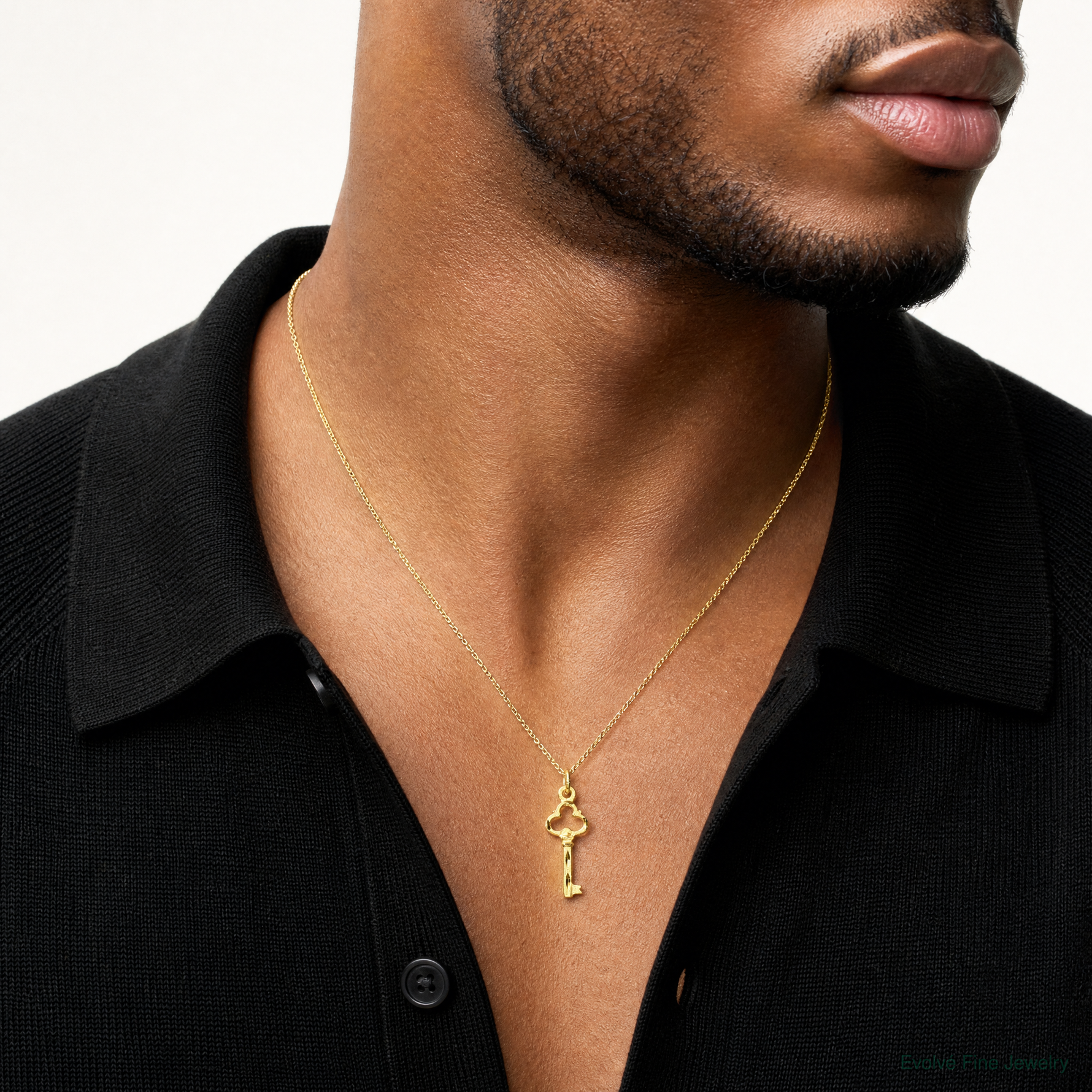 14K Polished Diamond-cut 3D Key Charm - Model Shot
