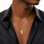 14k Satin Diamond-cut Moon Charm - Model Shot