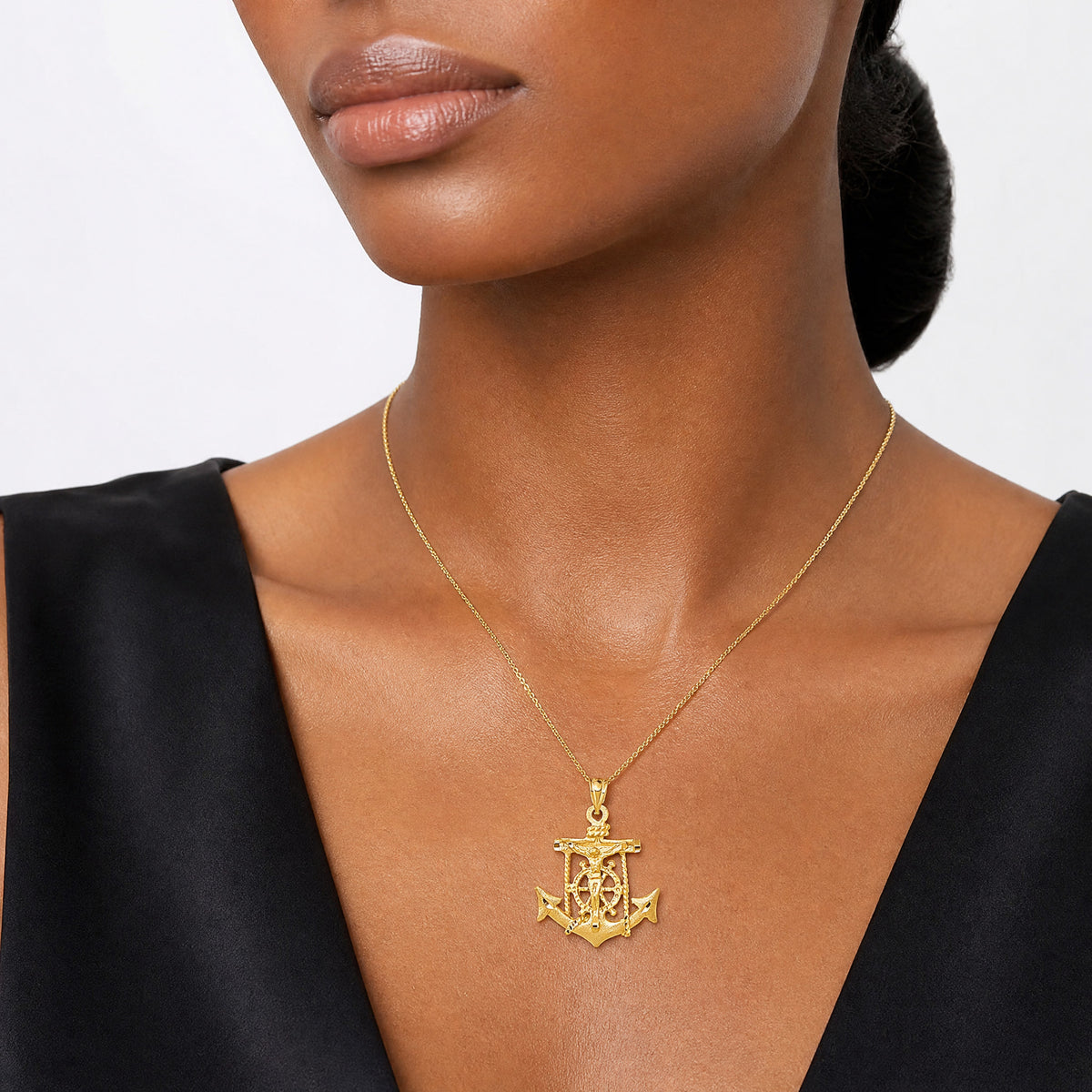 14k Mariners Crucifix Pendant - Model Shot
