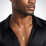 14k Textured Initial F Charm - Model Shot