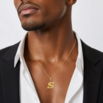 14k Textured Initial S Charm - Model Shot