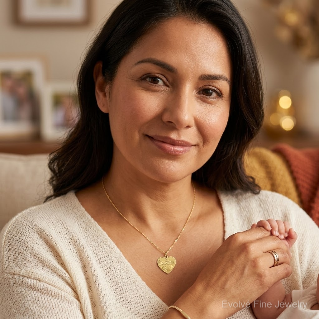 14k GRANDMA Heart Charm - Model Shot