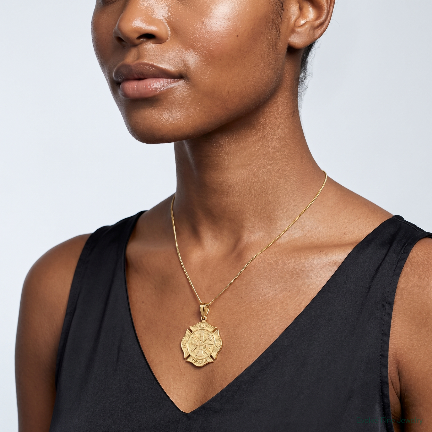14k FIRE RESCUE Pendant - Model Shot