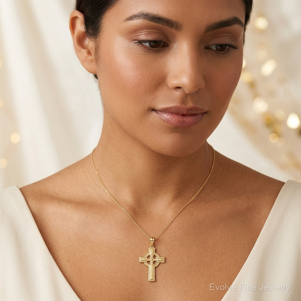 14k Celtic Cross Pendant - Model Shot