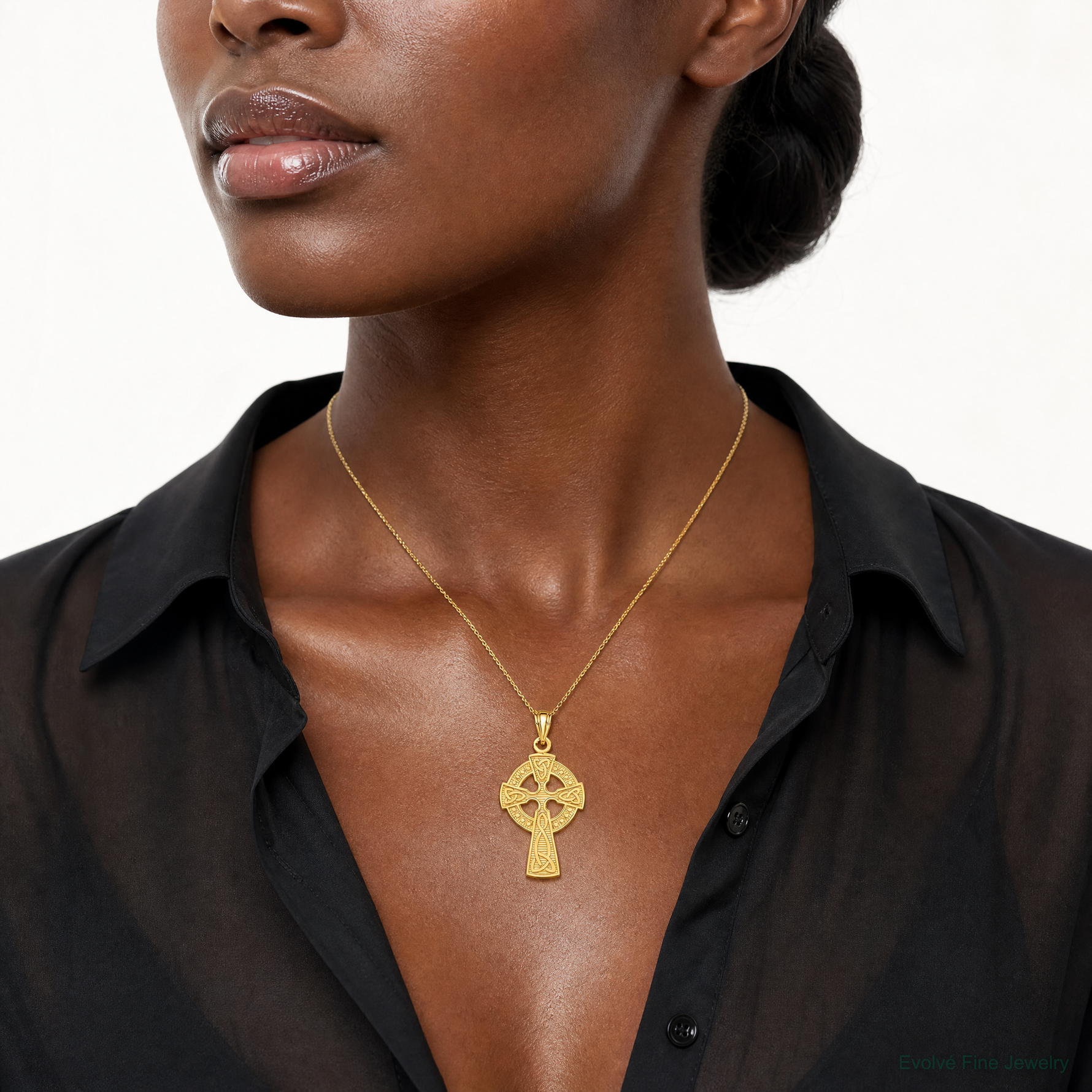 14k Celtic Cross Pendant - Model Shot