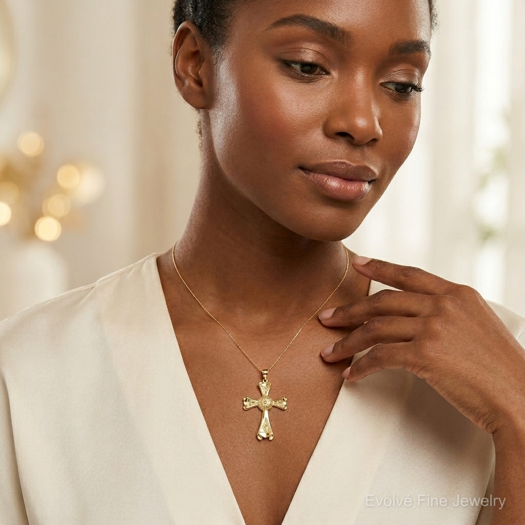 14k Celtic Cross Pendant - Model Shot