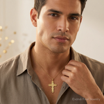 14k Fleur De Lis Cross Pendant - Model Shot