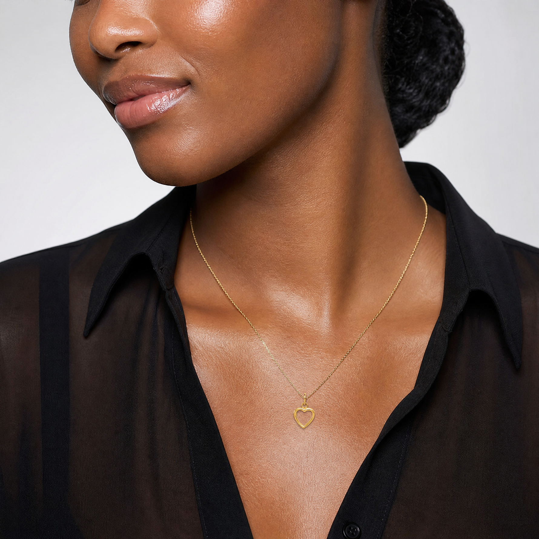 14K Polished Cut-out Heart Pendant - Model Shot