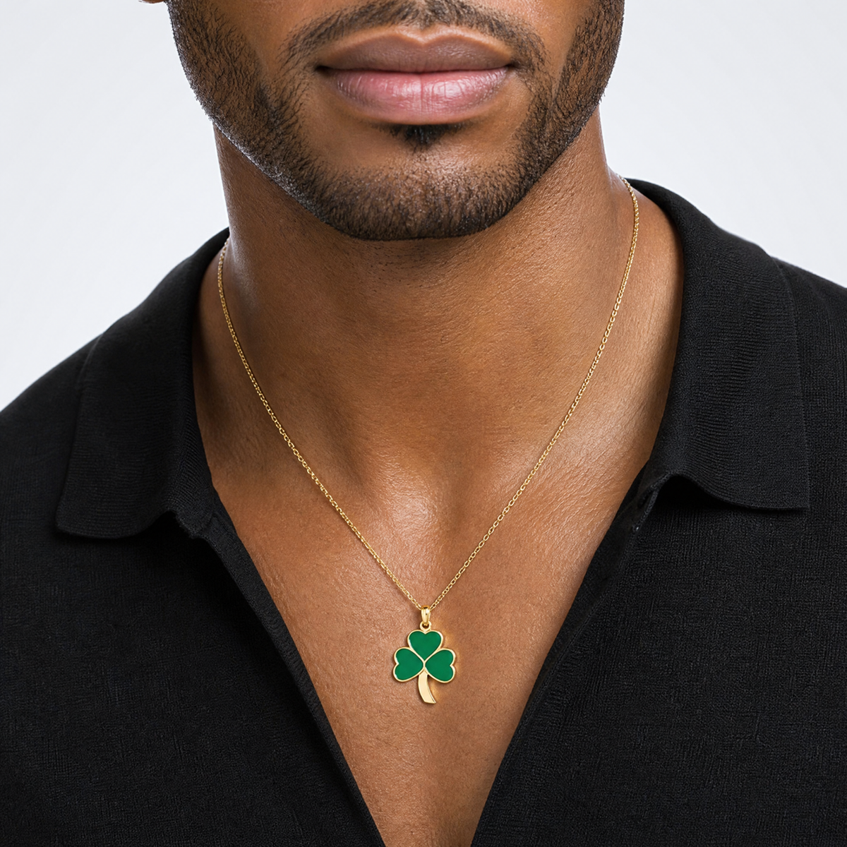 14k Green Enameled Shamrock Pendant - Model Shot
