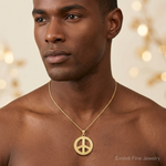 14k Solid Polished Peace Sign Pendant - Model Shot