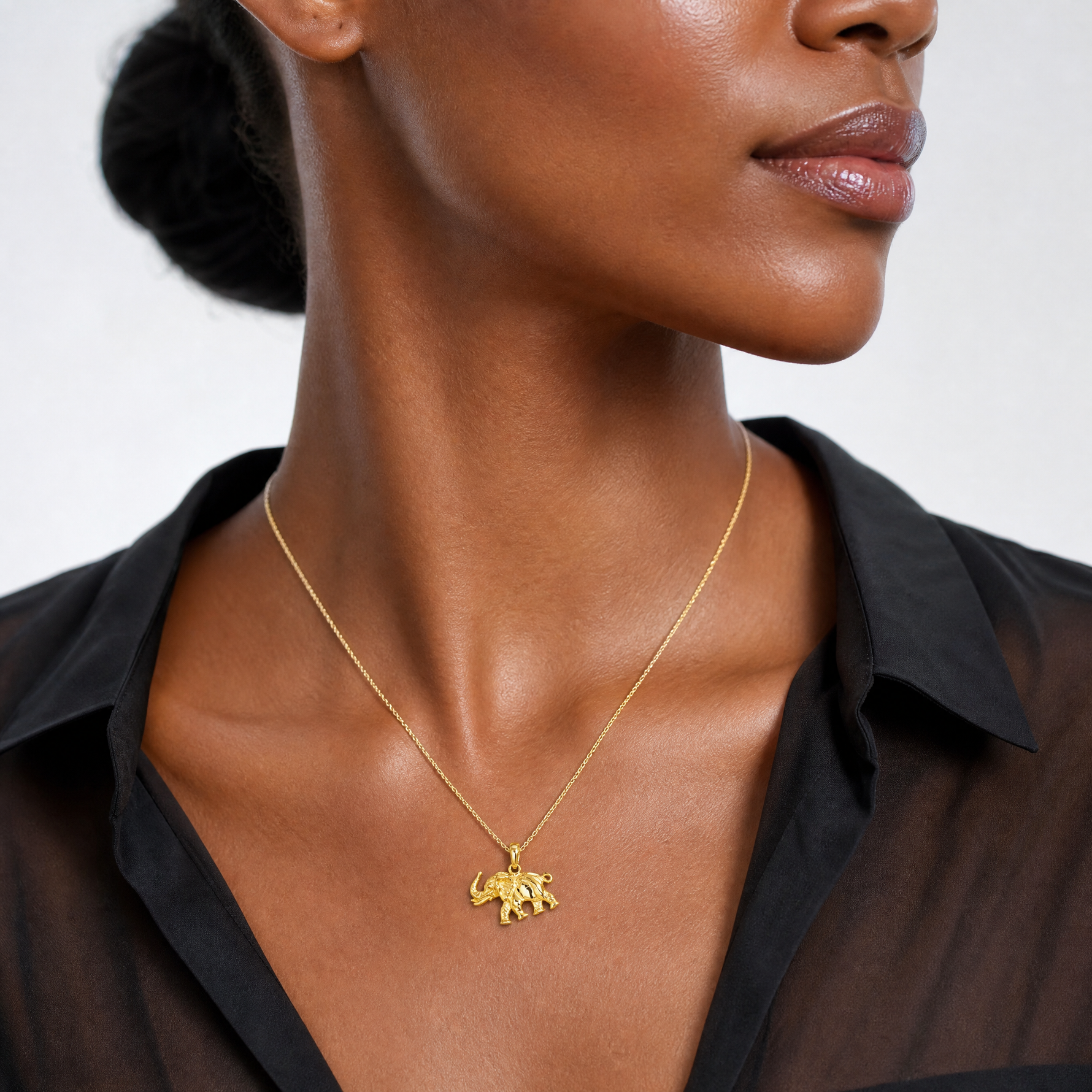 14k Polished 3-D Elephant Pendant - Model Shot