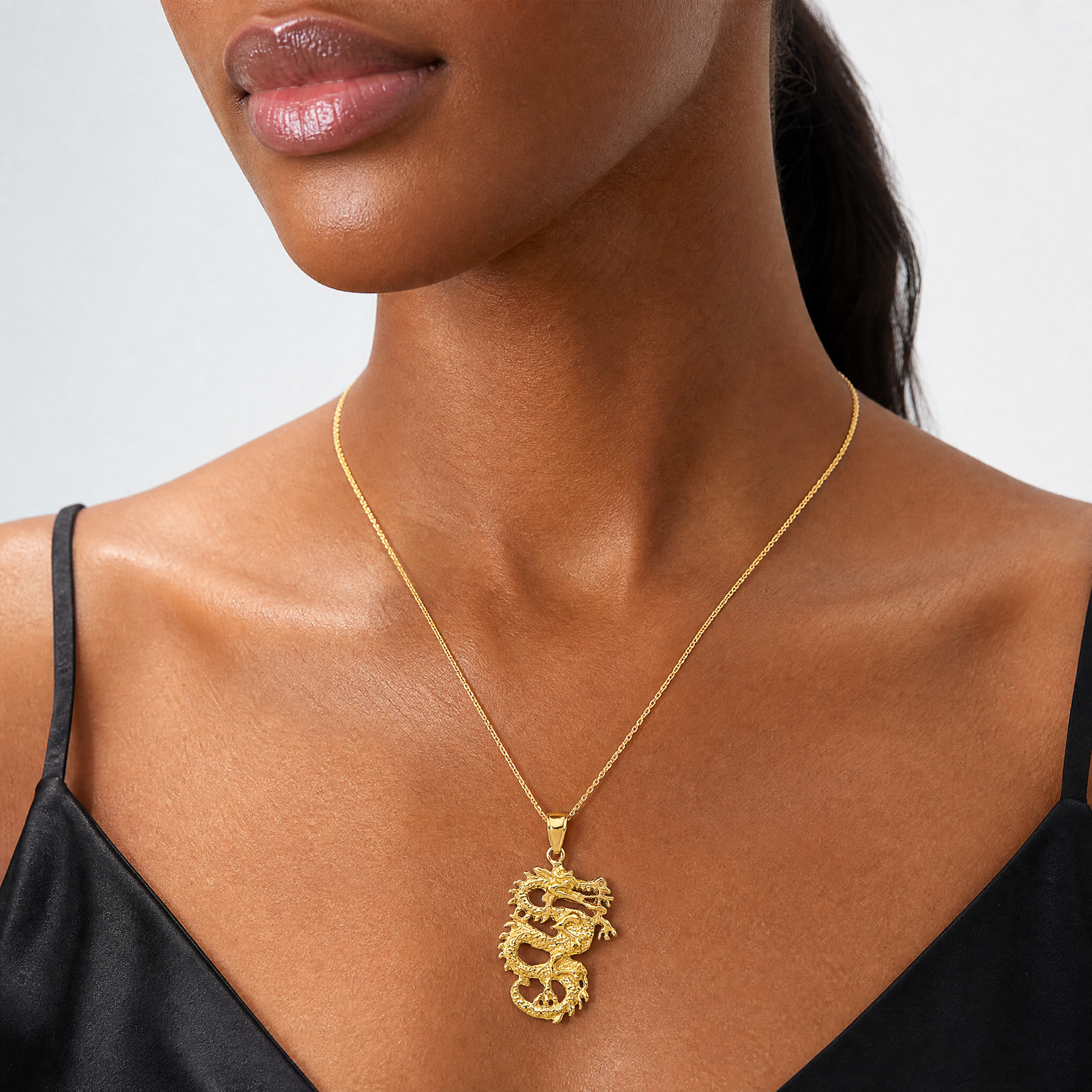 14k Solid 3-D Dragon Pendant - Model Shot
