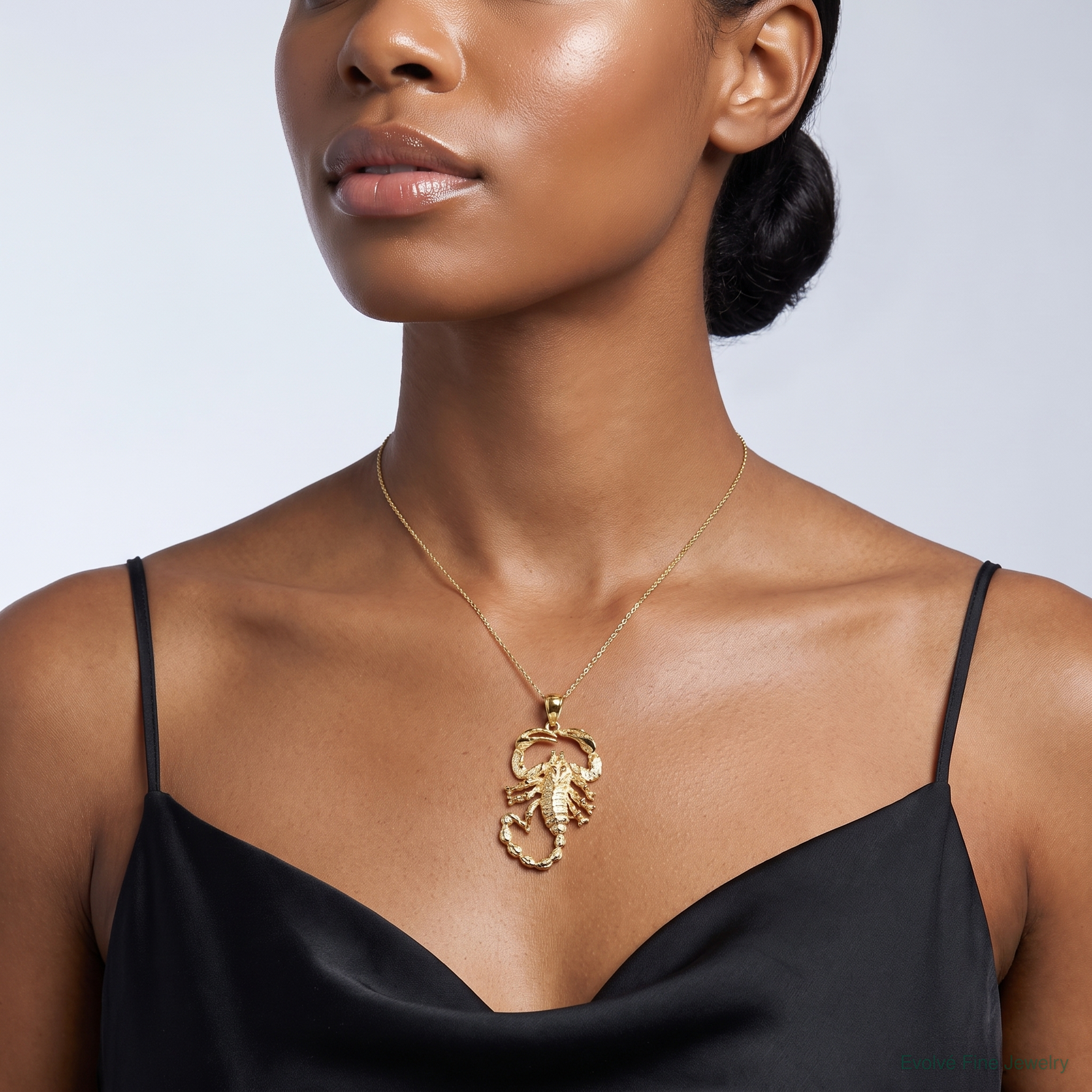 14k Solid Polished Open-Backed Scorpion Pendant - Model Shot