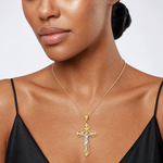 14k Two-tone INRI Fleur De Lis Crucifix Pendant - Model Shot