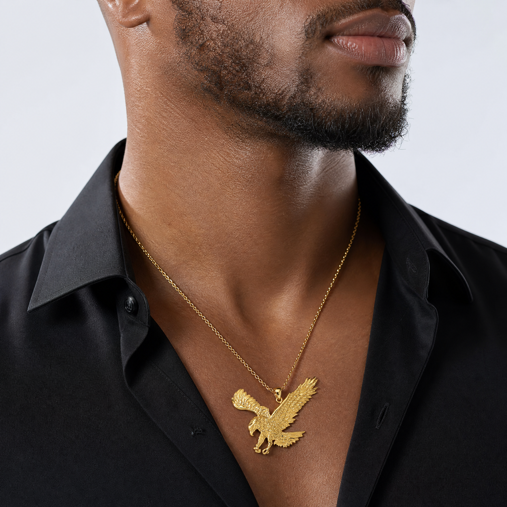 14k Solid Polished Eagle Pendant - Model Shot