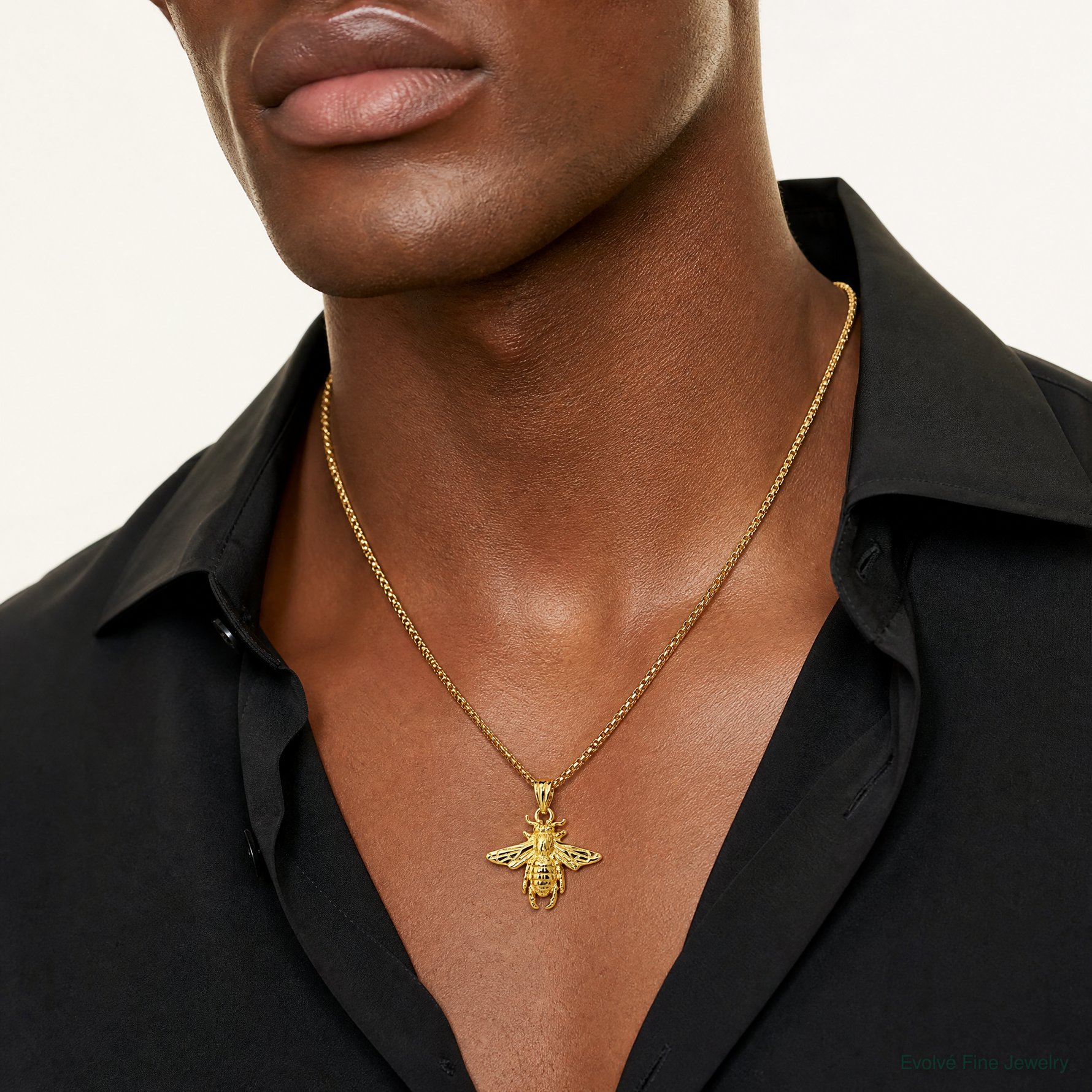14k Solid Open-Backed Bee Pendant - Model Shot