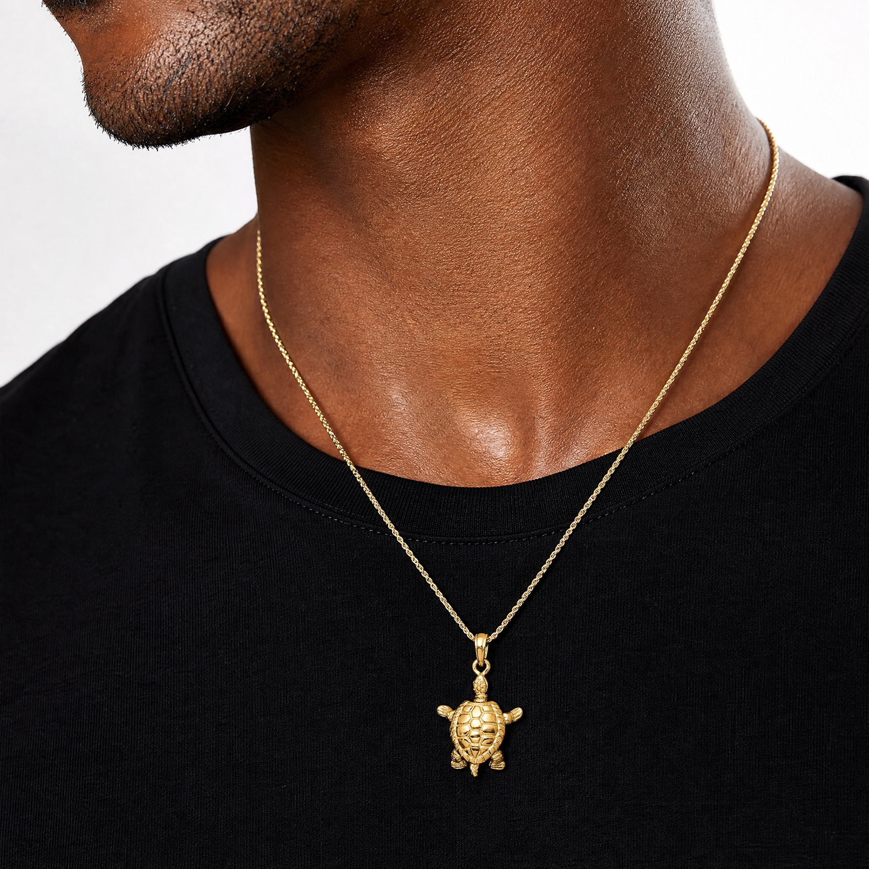 14K Solid Polished 3-D Moveable Turtle Pendant - Model Shot