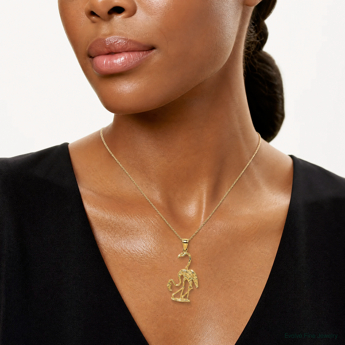 14k Solid Polished 3-Dimensional Double Flamingo Charm - Model Shot