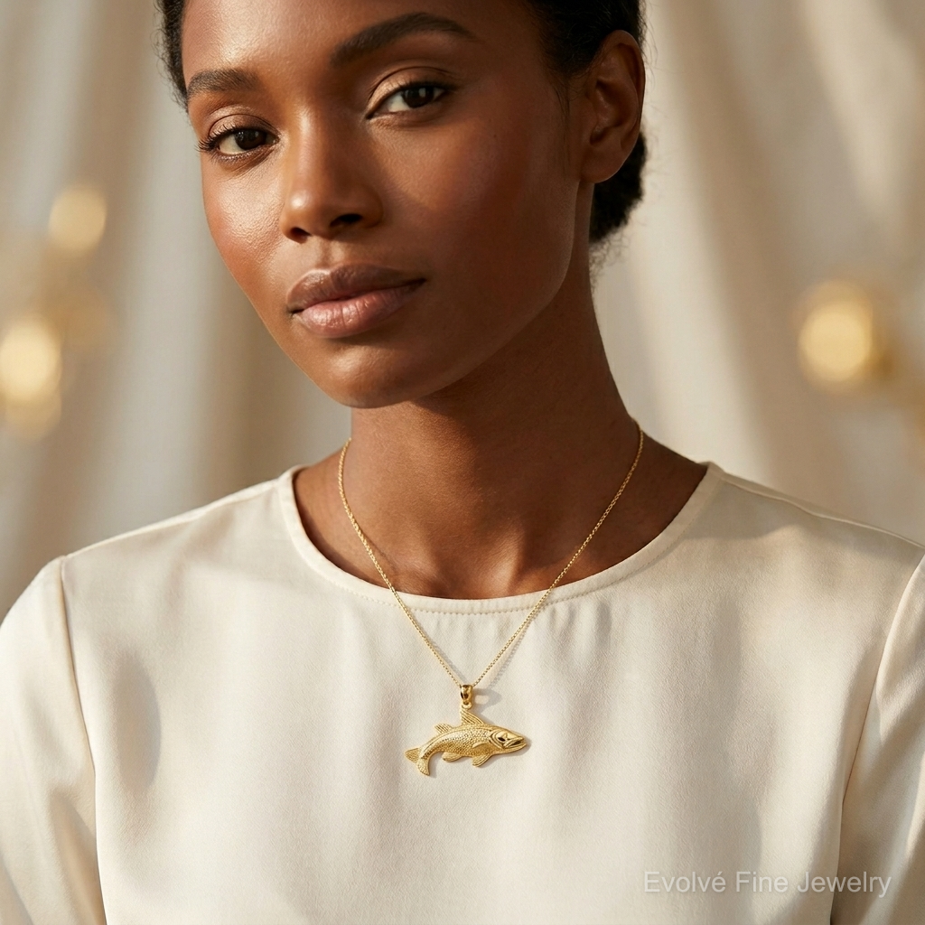 14k Polished Open-Backed Redfish Pendant - Model Shot