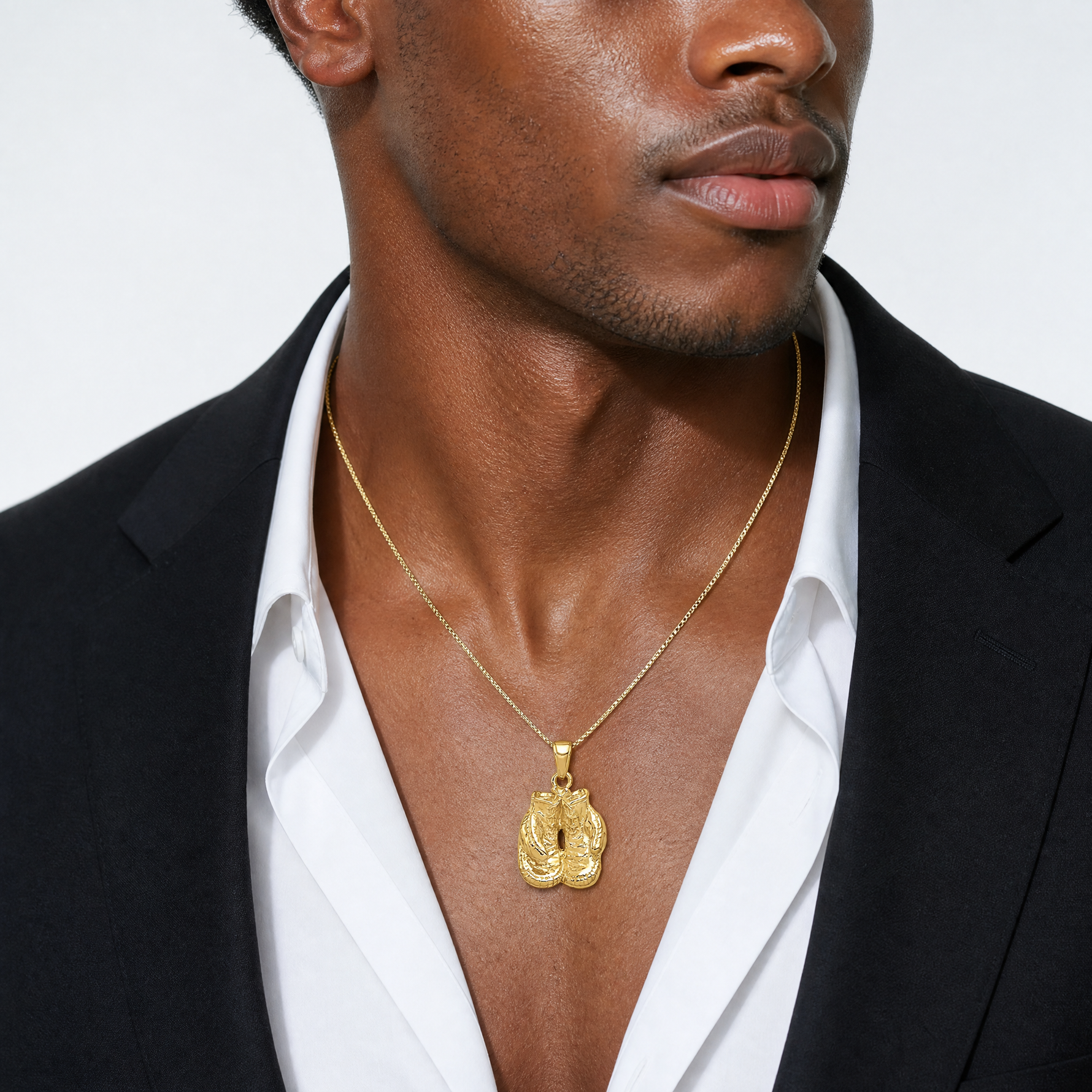 14k Solid Polished Open-Backed Boxing Gloves Pendant - Model Shot