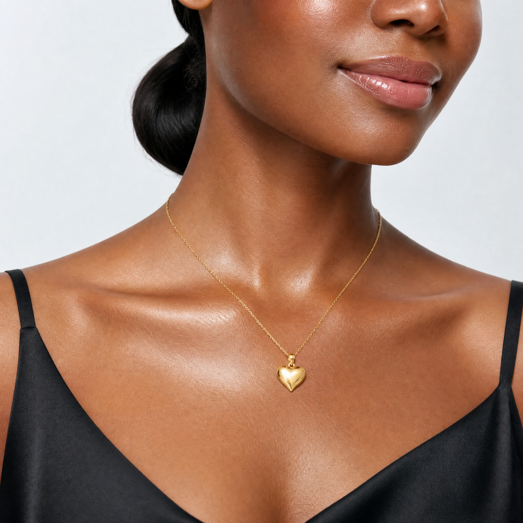 14K Polished 3-D Puffed Heart Pendant - Model Shot