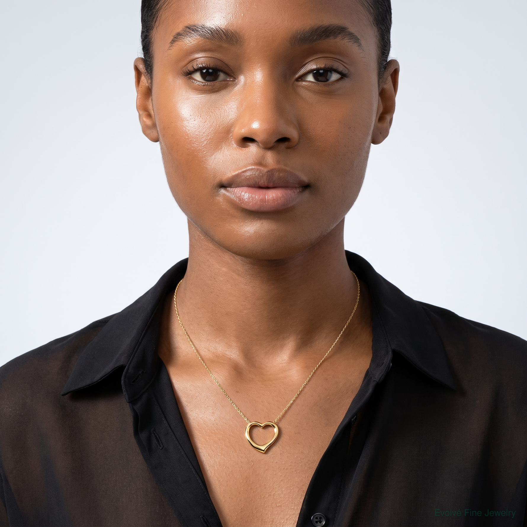 14K Polished Heart Chain Slide - Model Shot