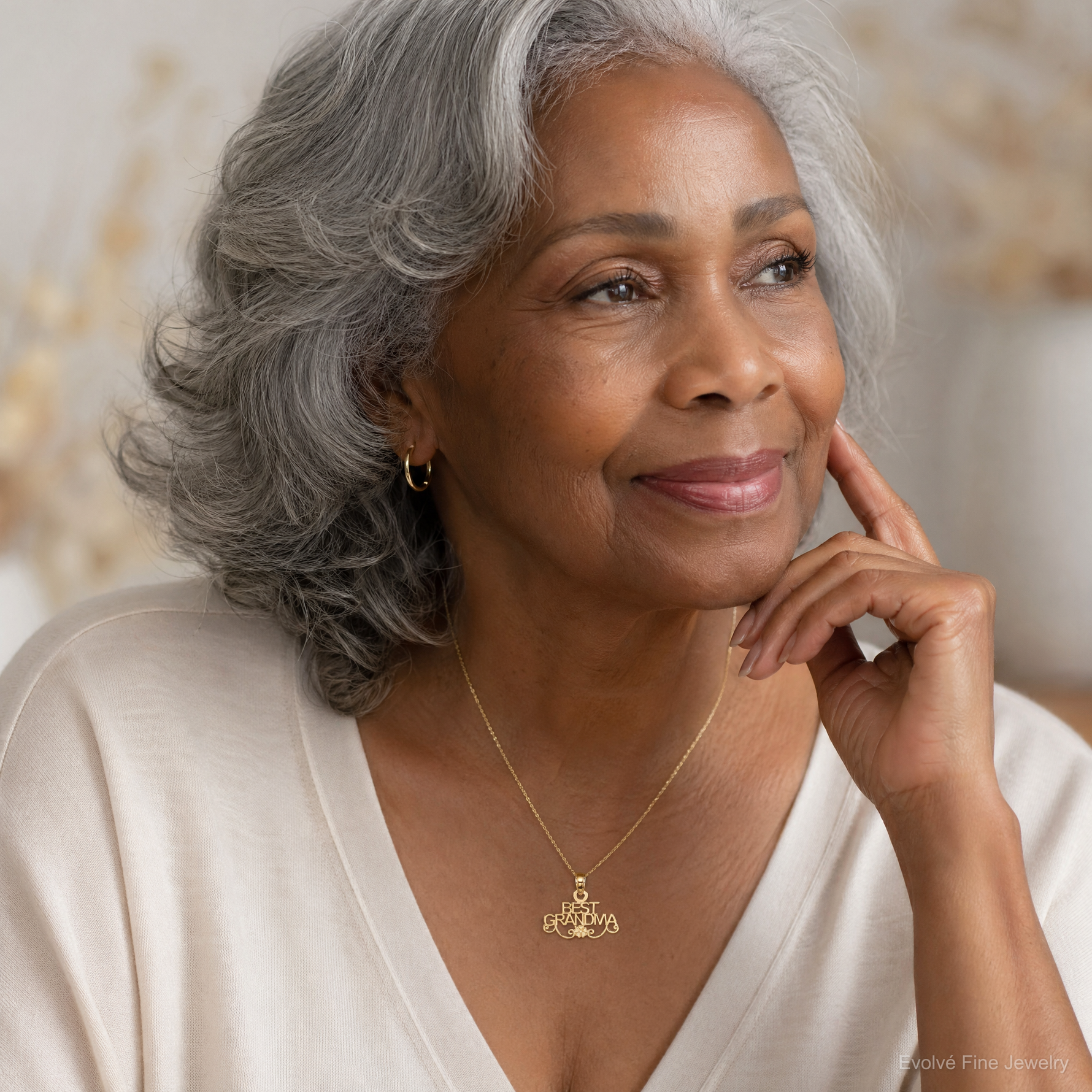 14k BEST GRANDMA with Flower Charm - Model Shot