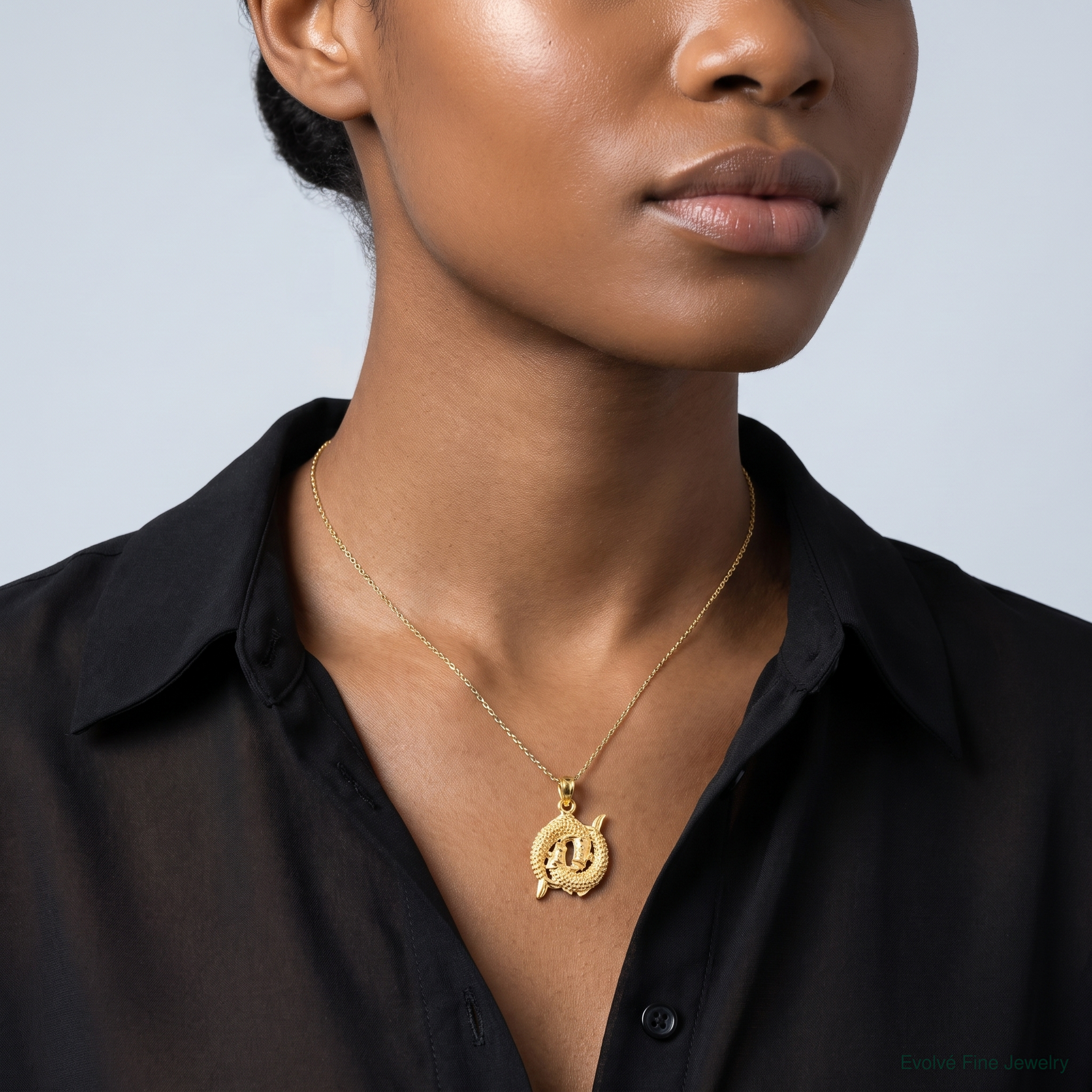 14k 3-D Pisces Zodiac Charm - Model Shot