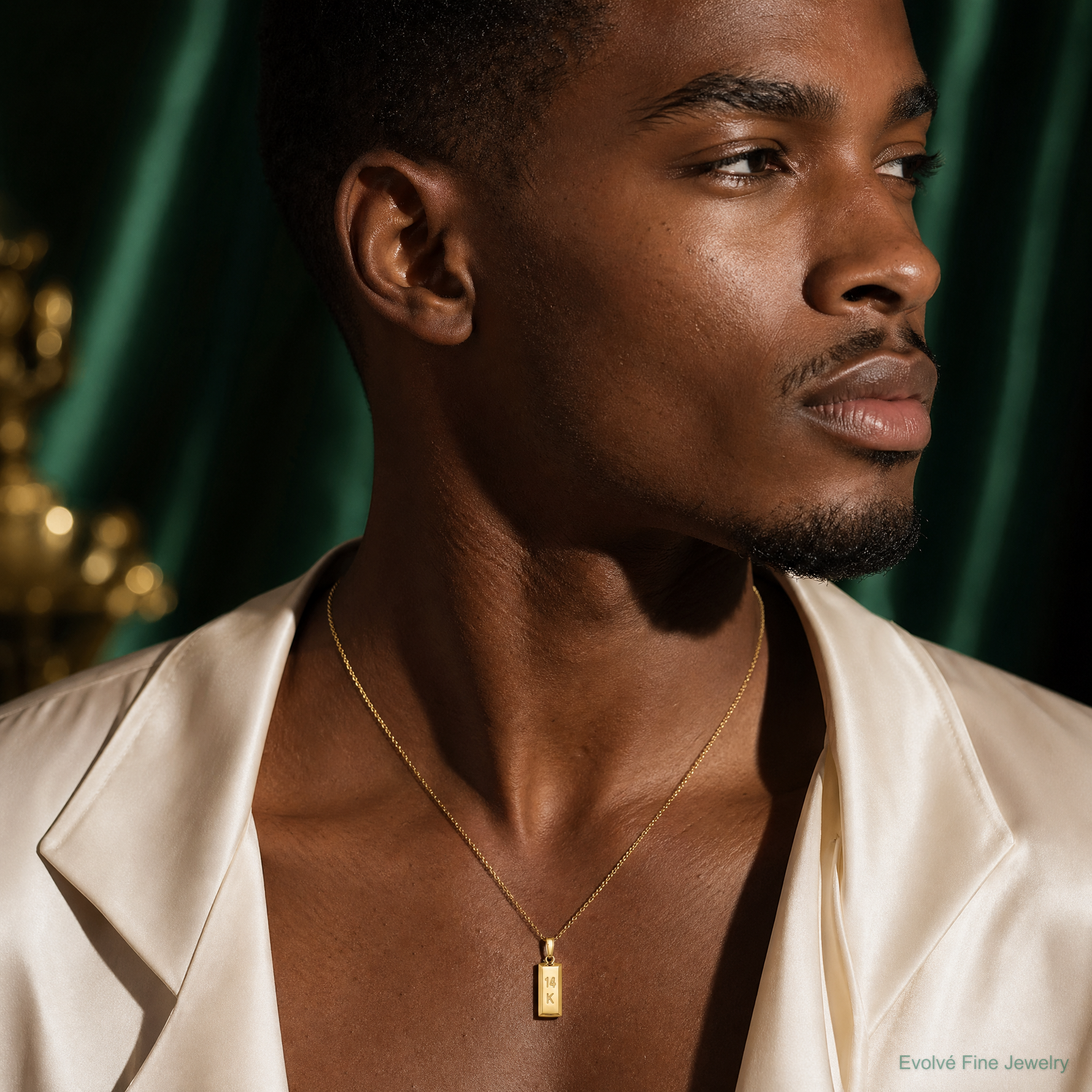 14k 3D Gold Bar Pendant - Model Shot
