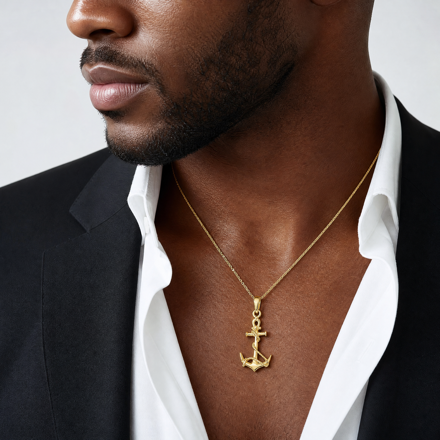 14k 3-D Anchor w/Shackle and Entwined Rope Pendant - Model Shot