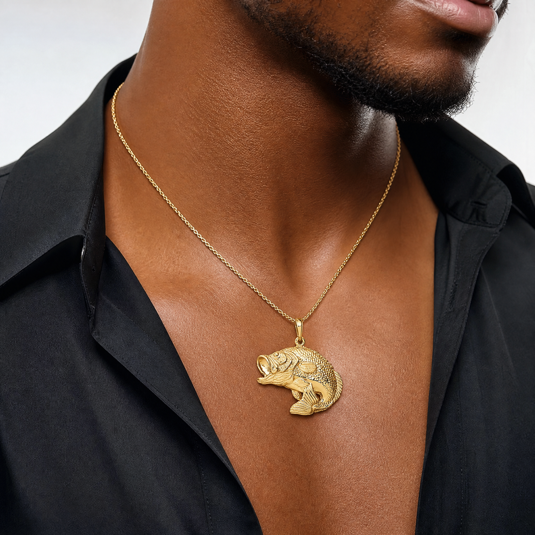 14k Bass Fish Jumping Pendant - Model Shot