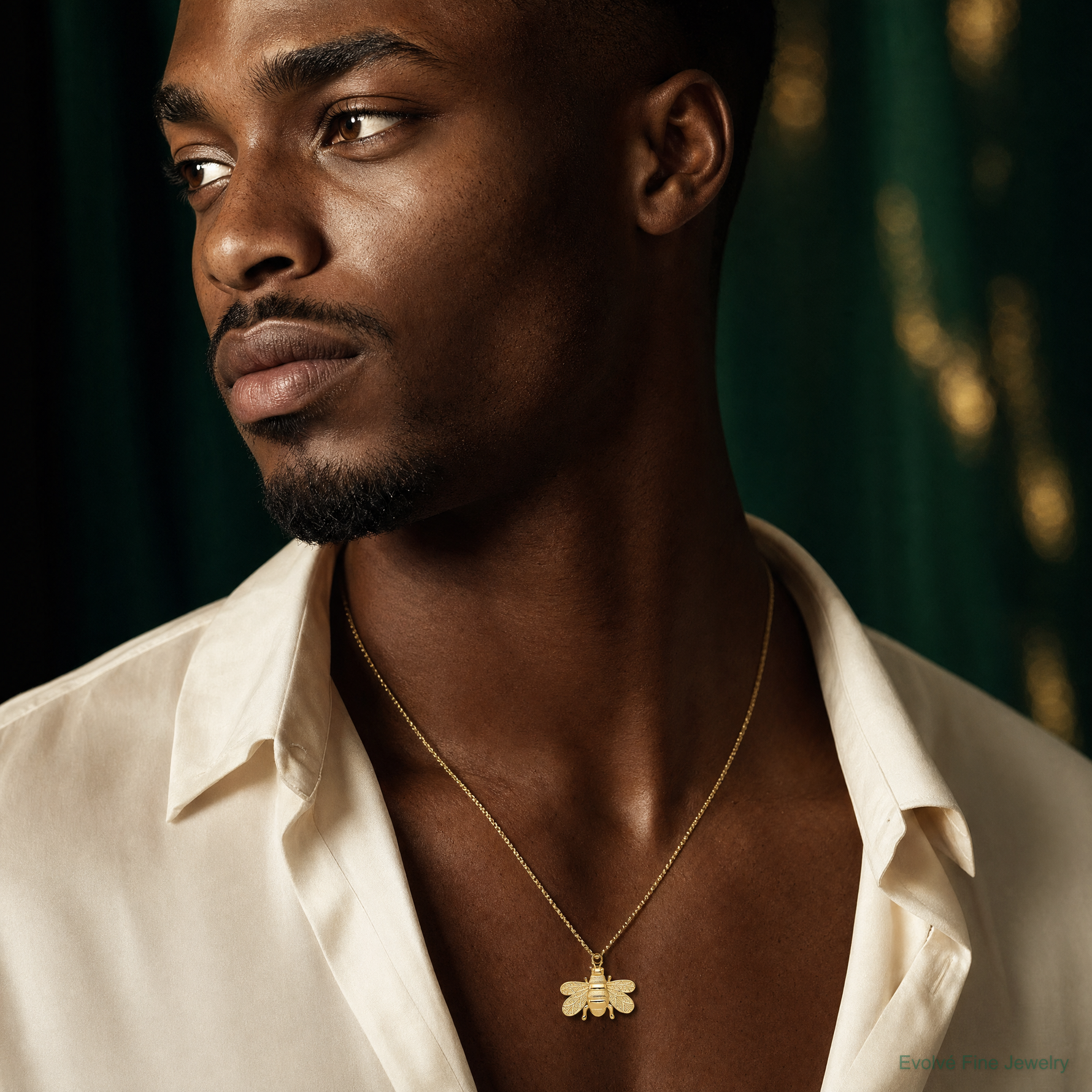 14k Polished Bee Pendant - Model Shot