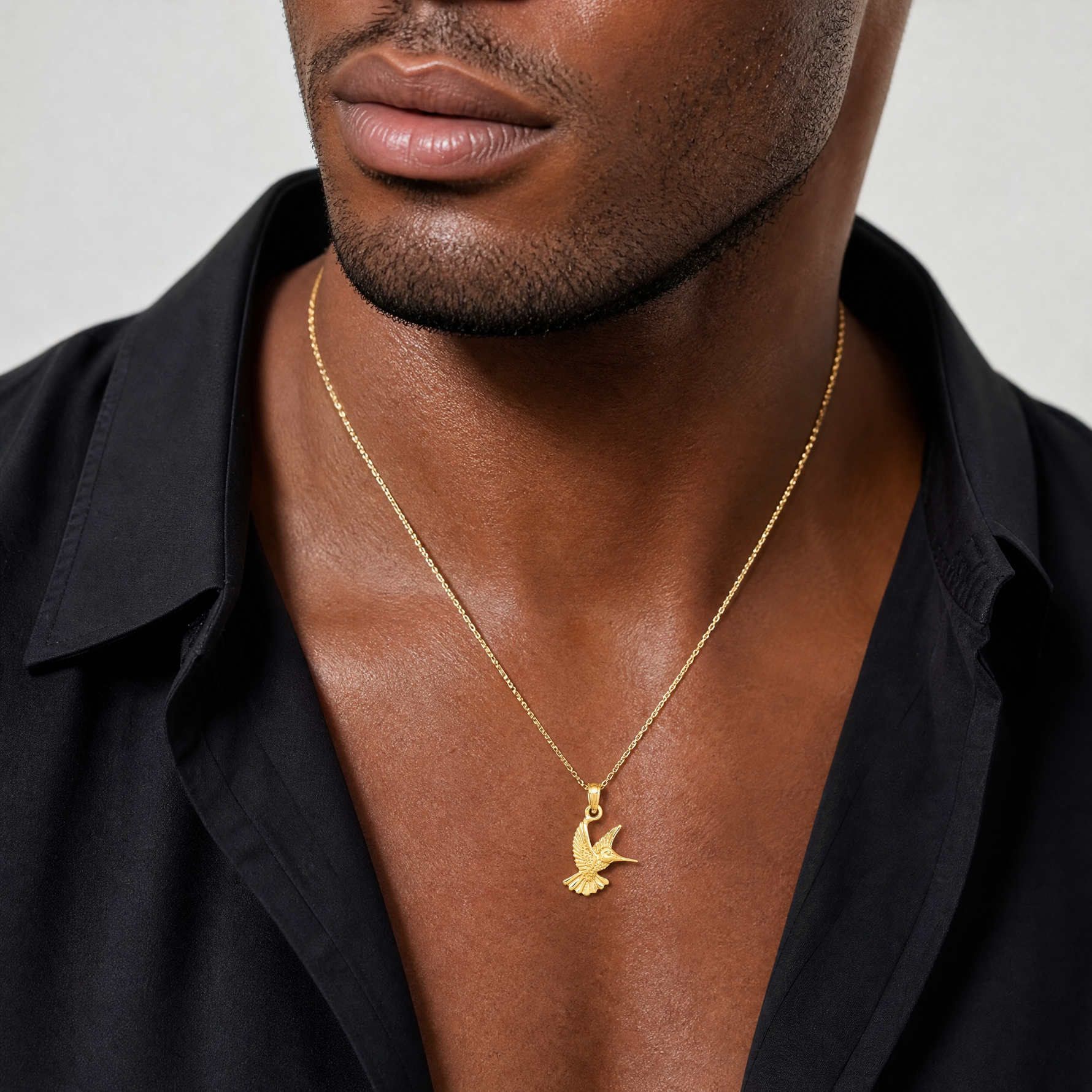 14k Hummingbird Pendant - Model Shot