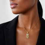 14k w/ Rhodium Owl Pendant - Model Shot