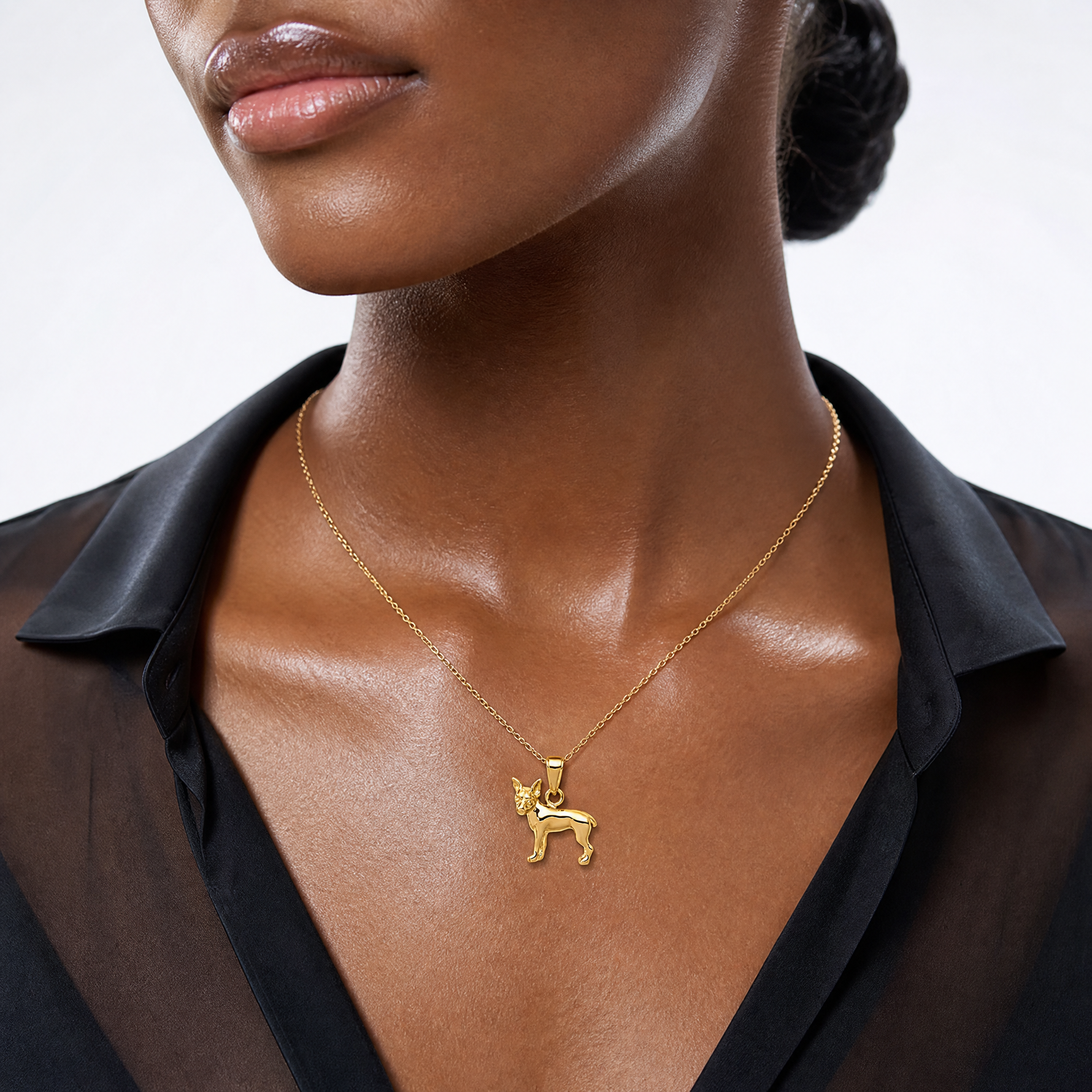 14k Chihuahua Dog Pendant - Model Shot