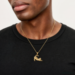 14k Stretching Cat Pendant - Model Shot