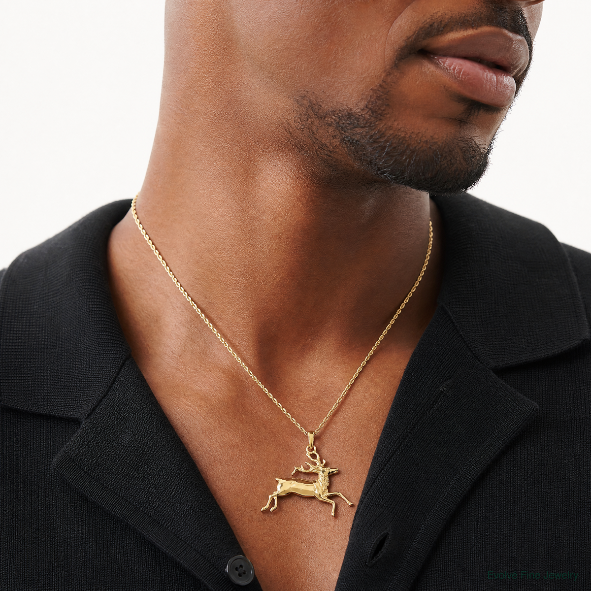 14k Deer Running Pendant - Model Shot