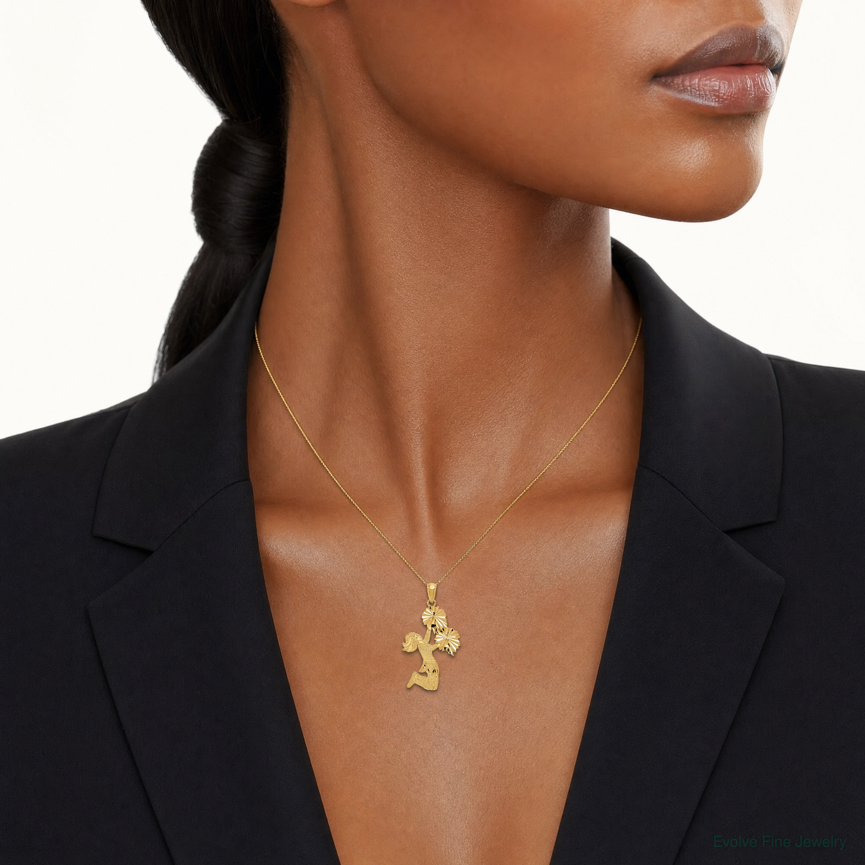 14k Diamond Cut Cheerleader Charm - Model Shot