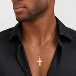 14K Polished Cross Charm - Model Shot