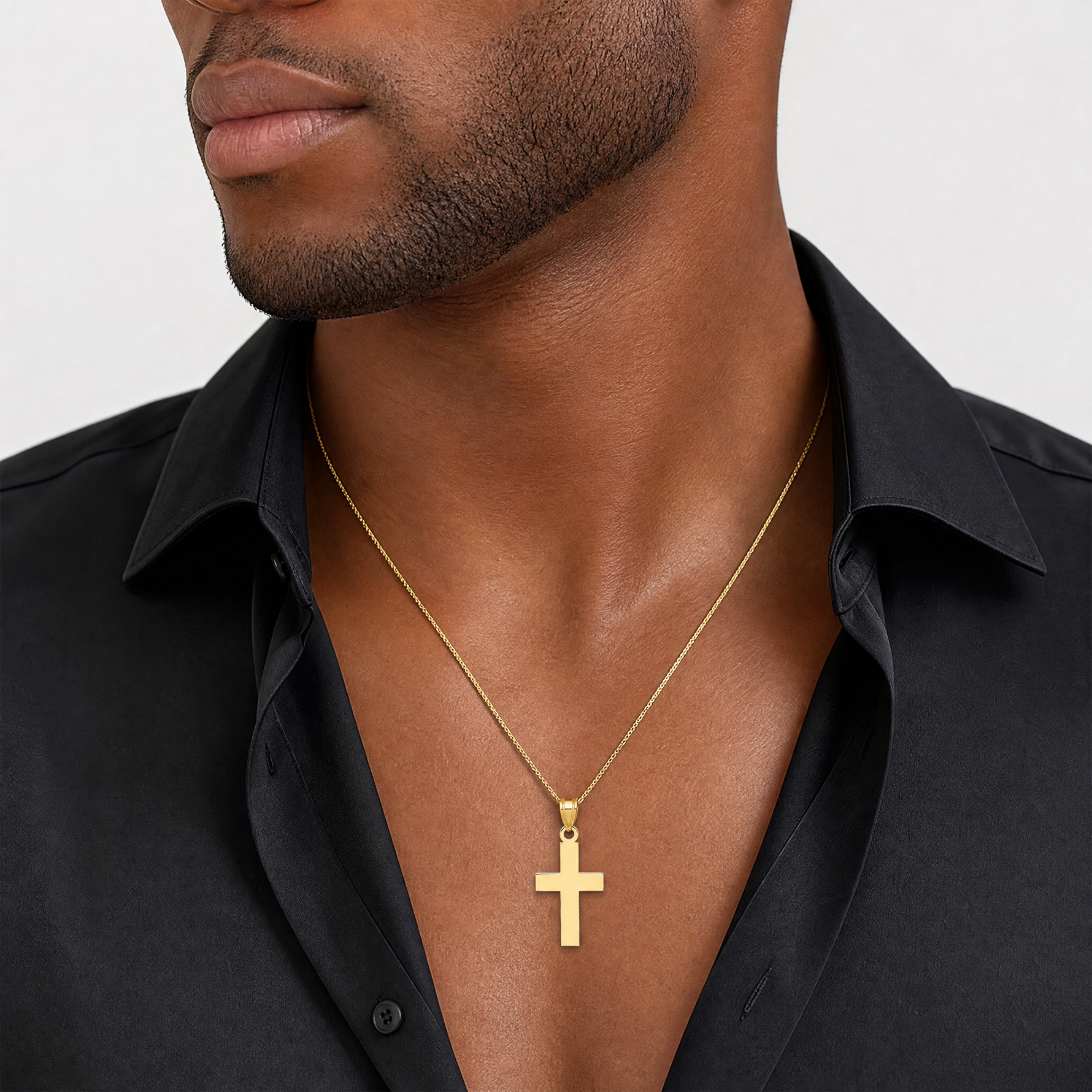 14K Polished Cross Charm - Model Shot