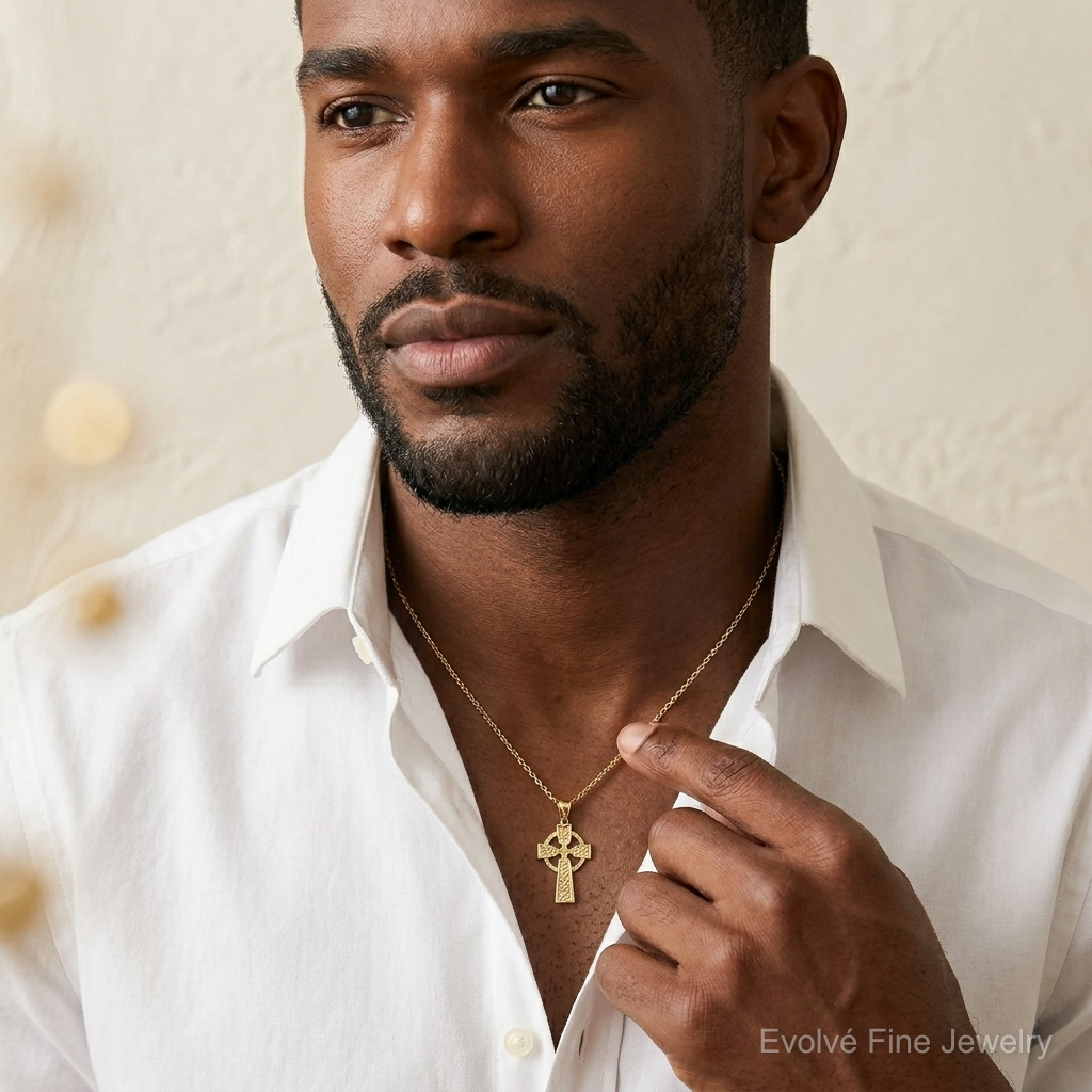 14k Diamond-cut Celtic Cross Pendant - Model Shot
