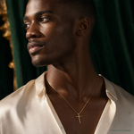 14K Polished Curved Cross Chain Slide - Model Shot