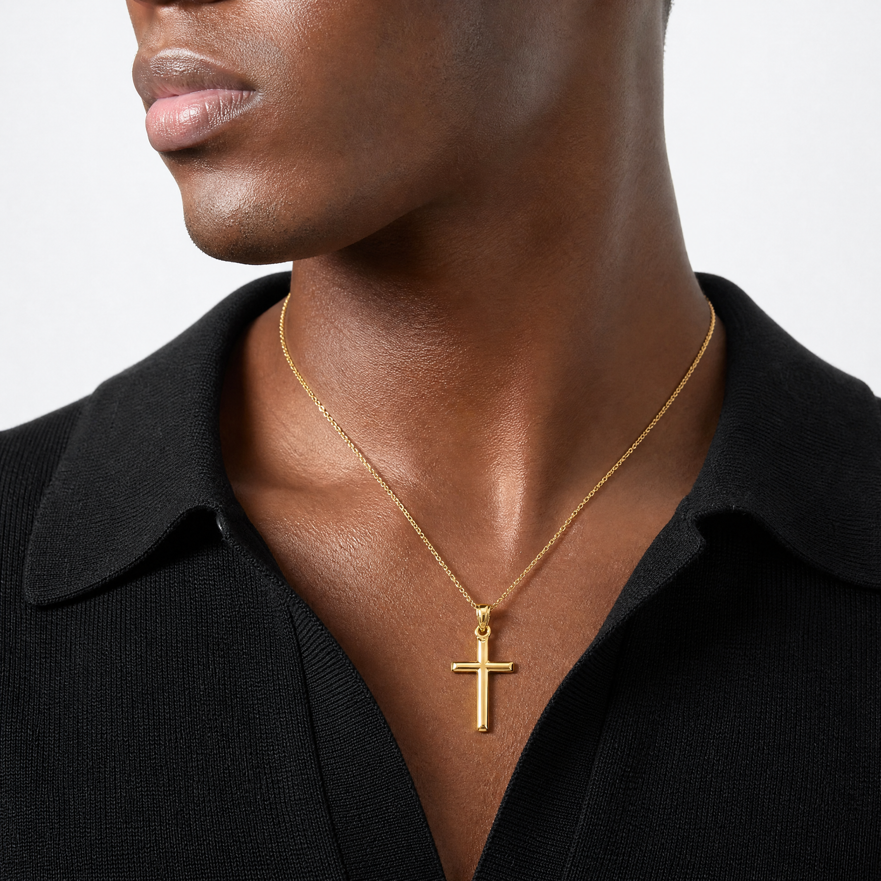 14k Polished Hollow Cross Pendant - Model Shot