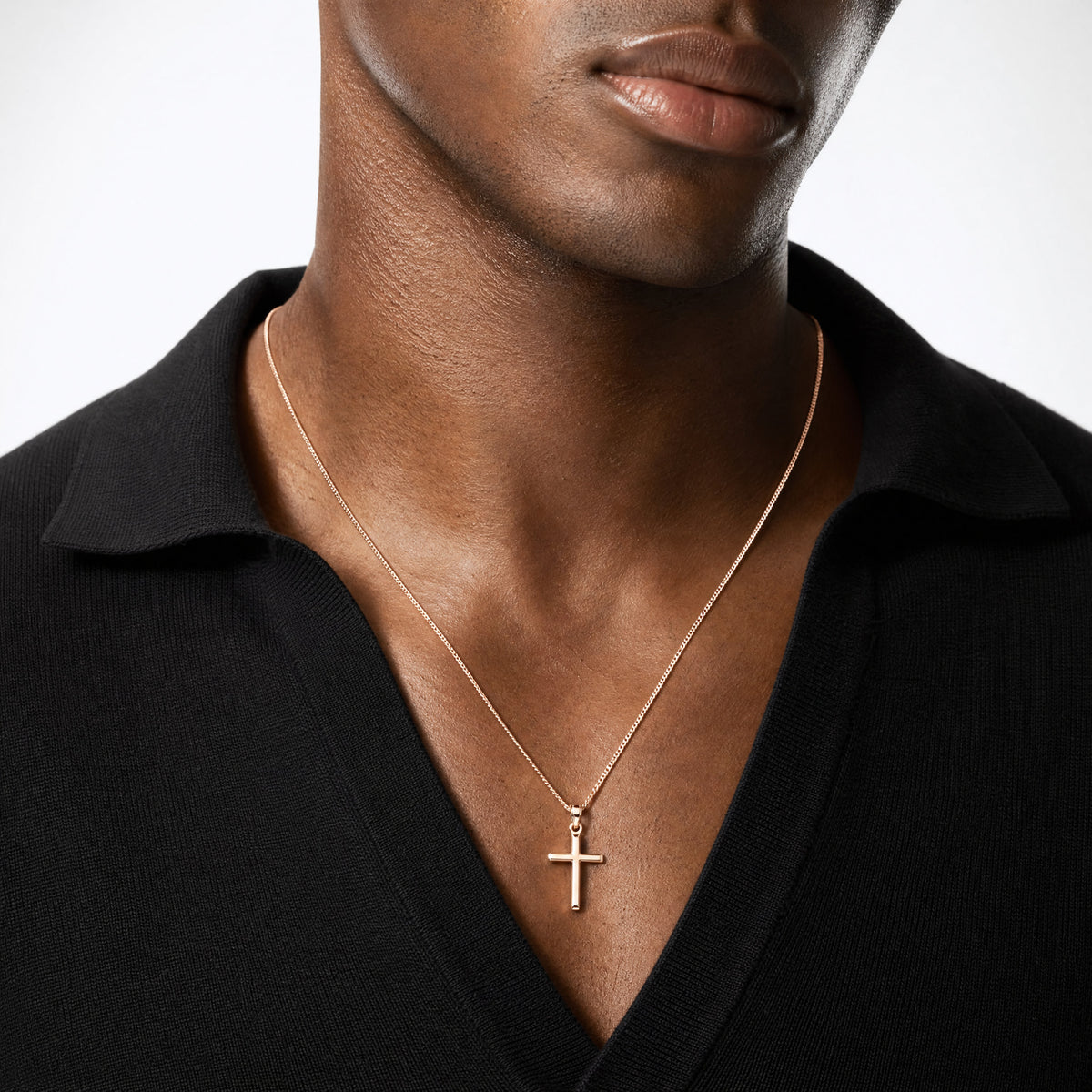14k Rose Gold Polished Hollow Cross Pendant - Model Shot