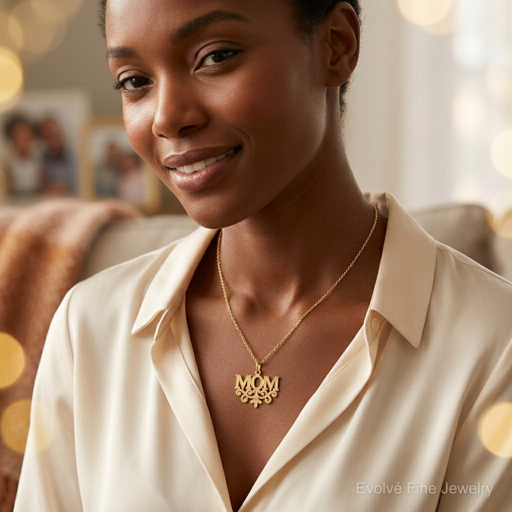 14k MOM Charm - Model Shot