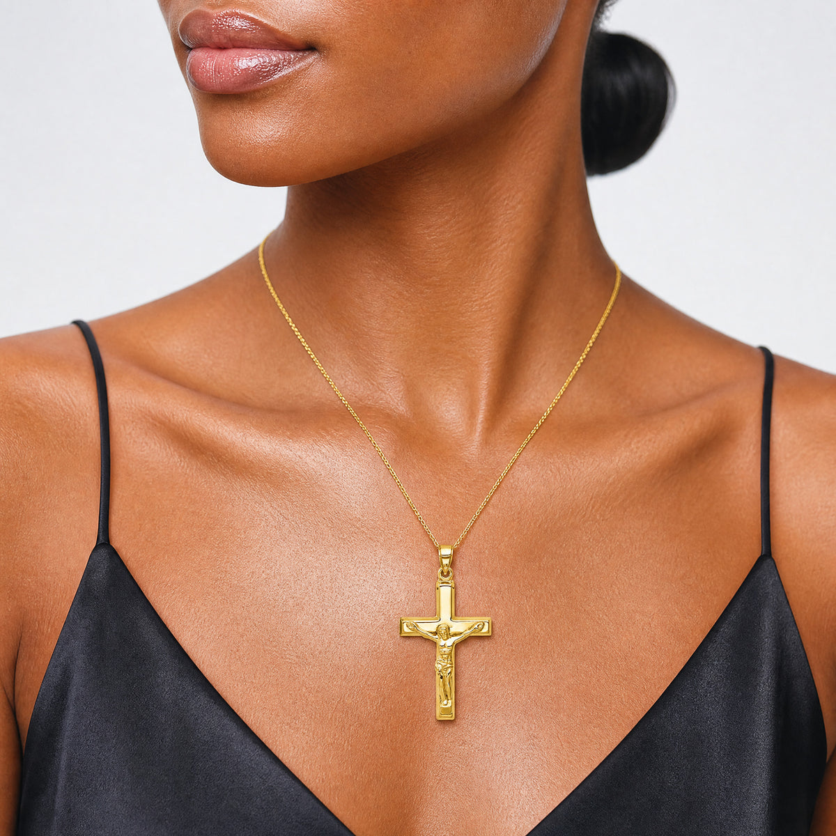 14k Polished Crucifix Pendant - Model Shot