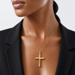 14K Reversible Crucifix Pendant - Model Shot