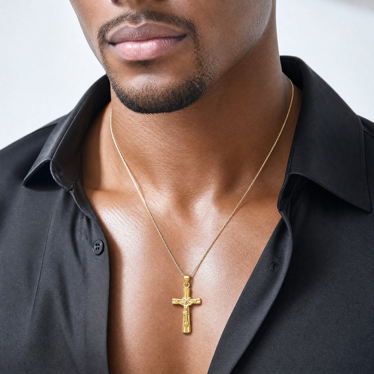 14K Reversible Crucifix Pendant - Model Shot