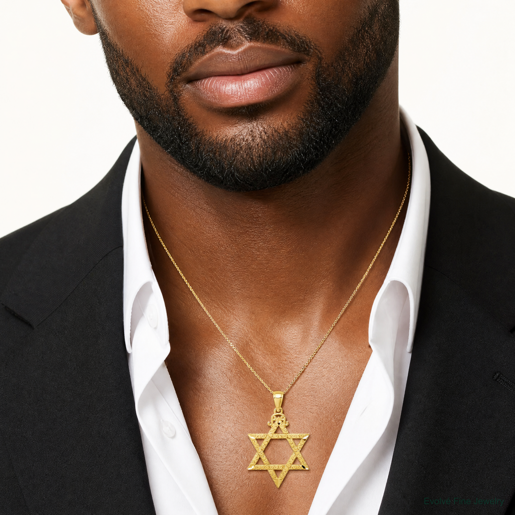 14k Diamond-cut Star of David Pendant - Model Shot